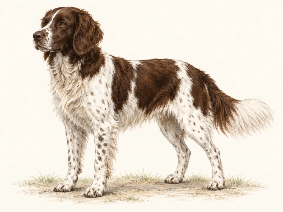 Original illustration of an adult Drentsche Patrijshond