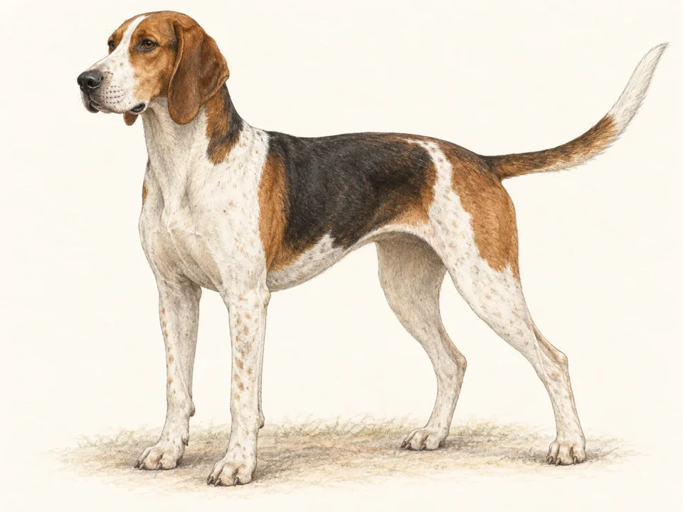 Original illustration of an adult English Foxhound
