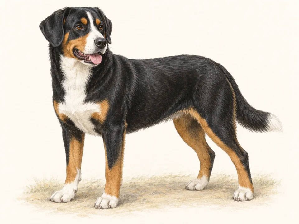 Original illustration of an adult Entlebucher Mountain Dog