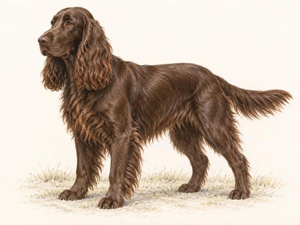 Original illustration of an adult Field Spaniel