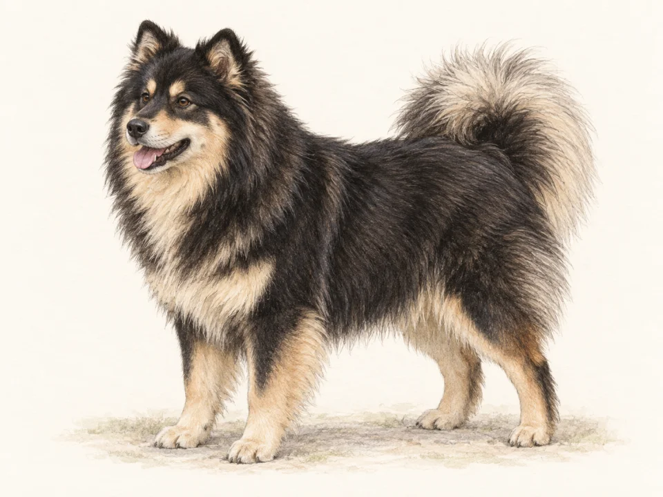 Original illustration of an adult Finnish Lapphund