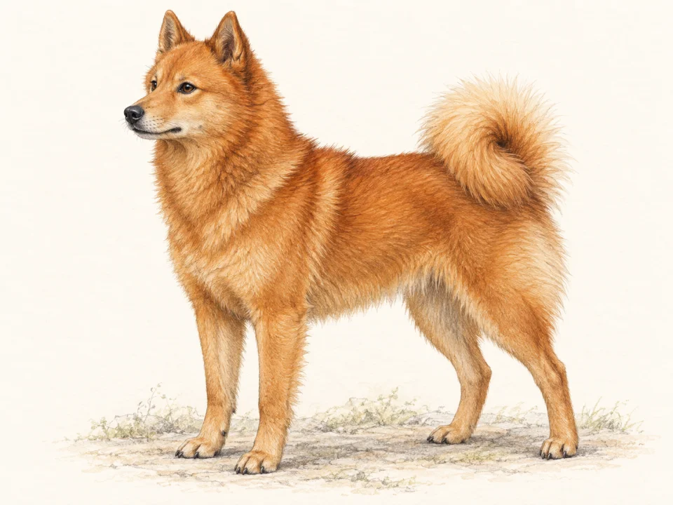 Original illustration of an adult Finnish Spitz