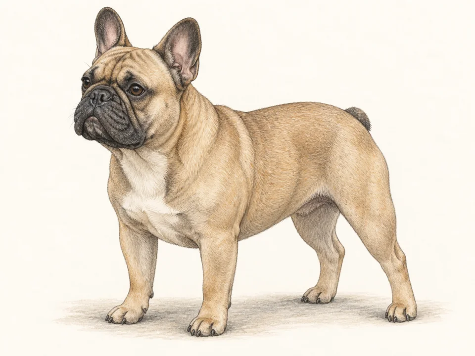 Original illustration of an adult French Bulldog