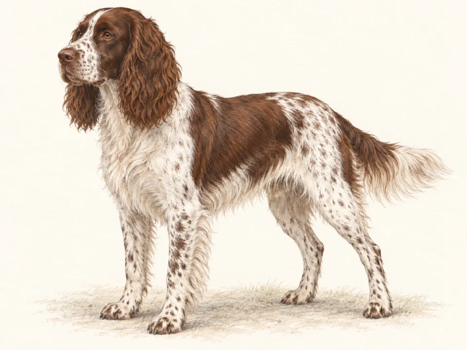 Original illustration of an adult French Spaniel