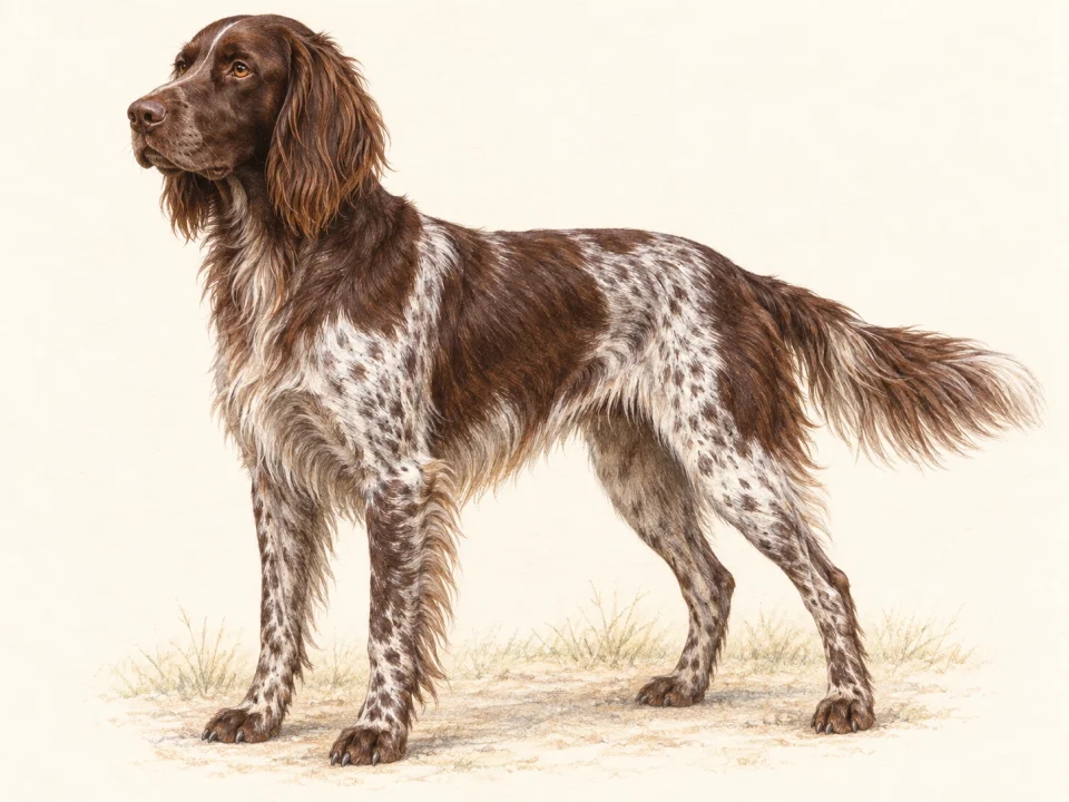 Original illustration of an adult German Longhaired Pointer