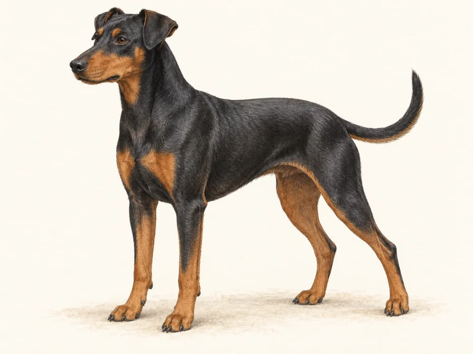 Original illustration of an adult German Pinscher