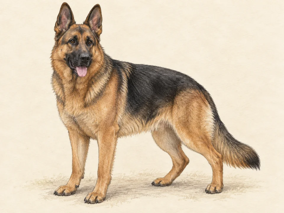 Original illustration of an adult German Shepherd Dog