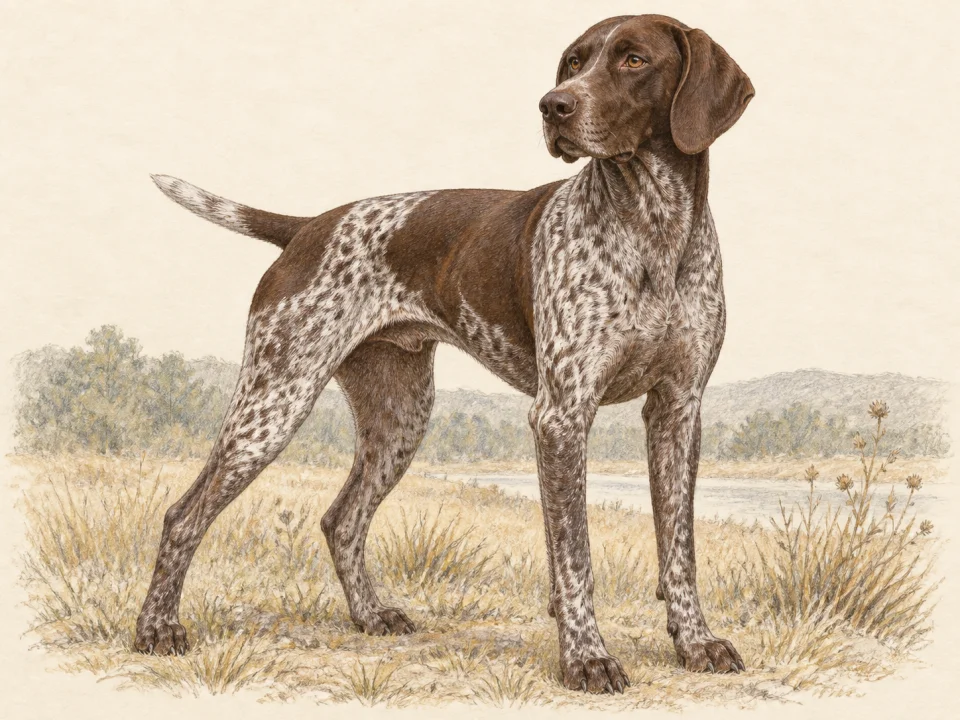 Original illustration of an adult German Shorthaired Pointer