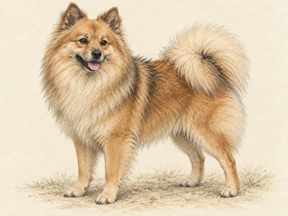 Original illustration of an adult German Spitz