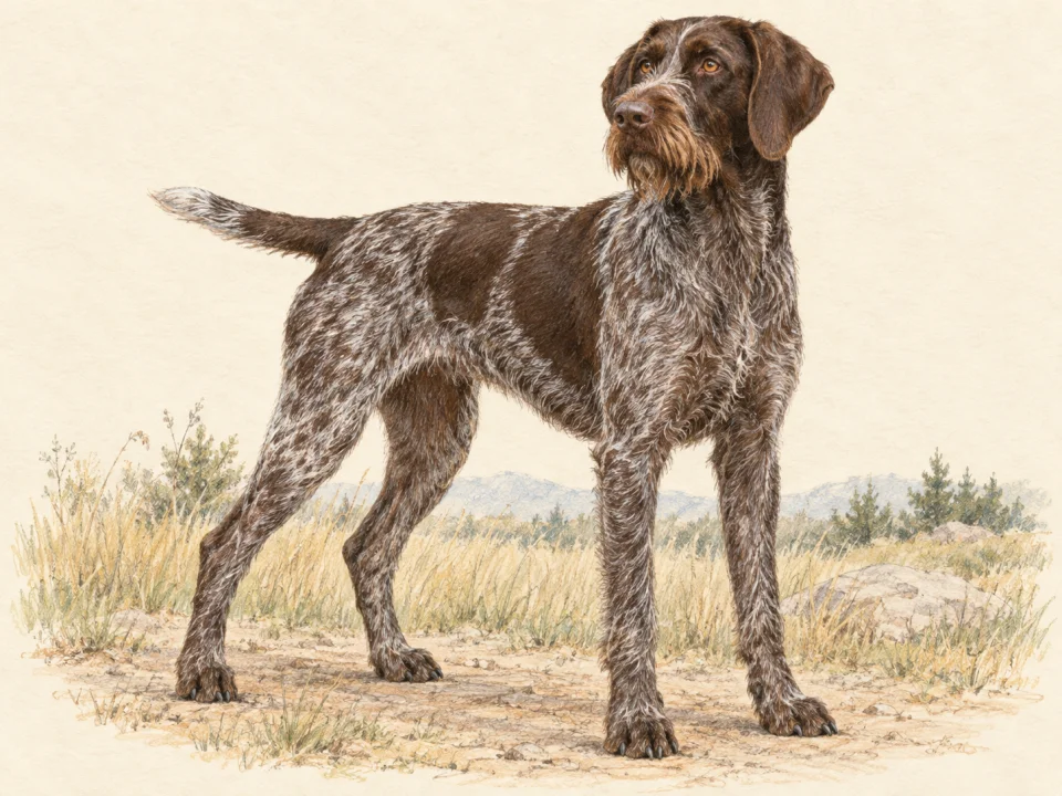Original illustration of an adult German Wirehaired Pointer