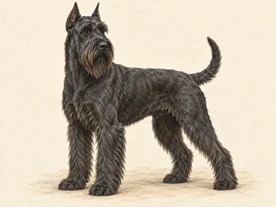 Original illustration of an adult Giant Schnauzer