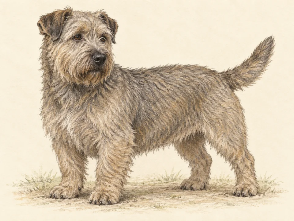 Original illustration of an adult Glen of Imaal Terrier