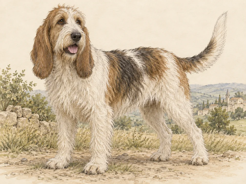 Original illustration of an adult Grand Basset Griffon Vendéen