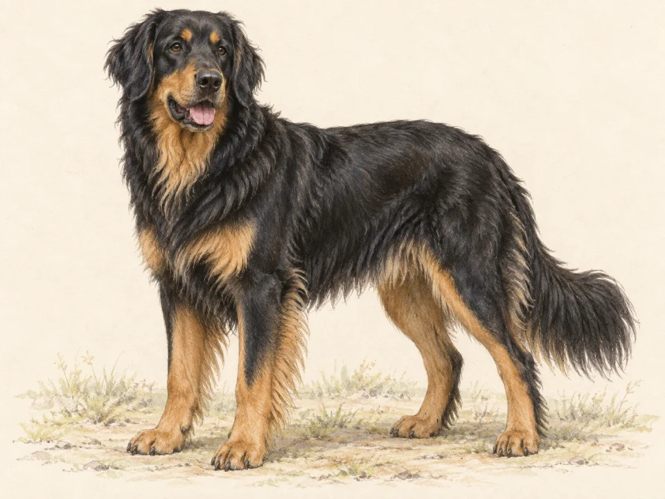 Original illustration of an adult Hovawart