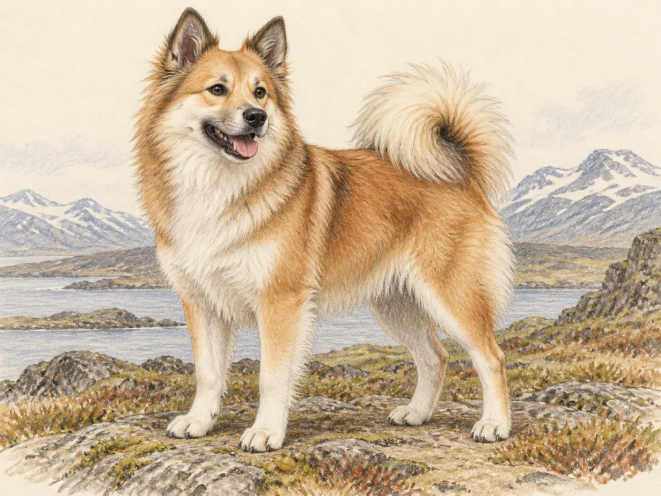 Original illustration of an adult Icelandic Sheepdog
