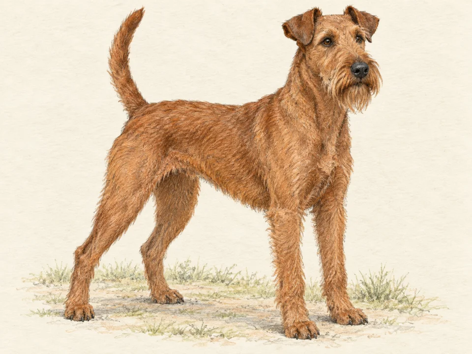 Original illustration of an adult Irish Terrier