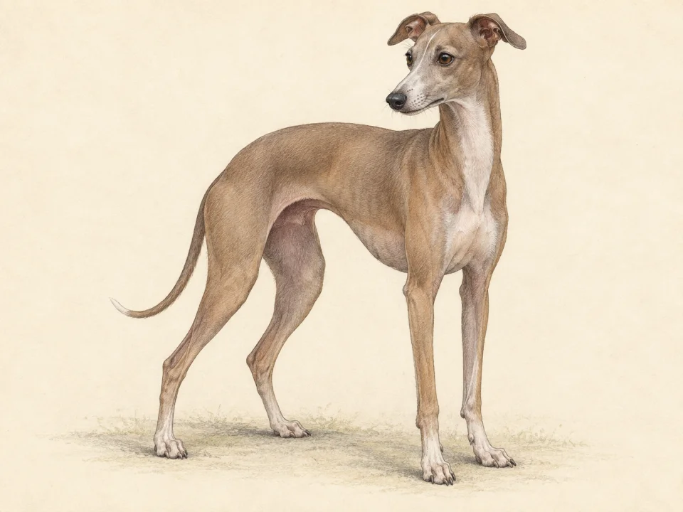 Original illustration of an adult Italian Greyhound