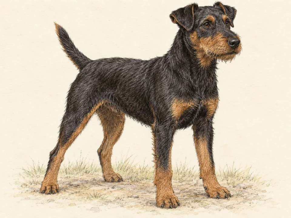 Original illustration of an adult Jagdterrier