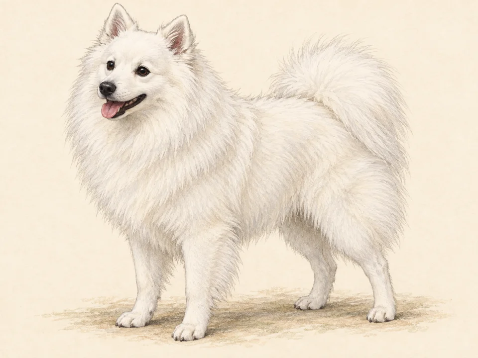 Original illustration of an adult Japanese Spitz