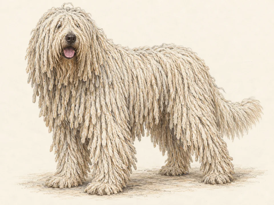 Original illustration of an adult Komondor