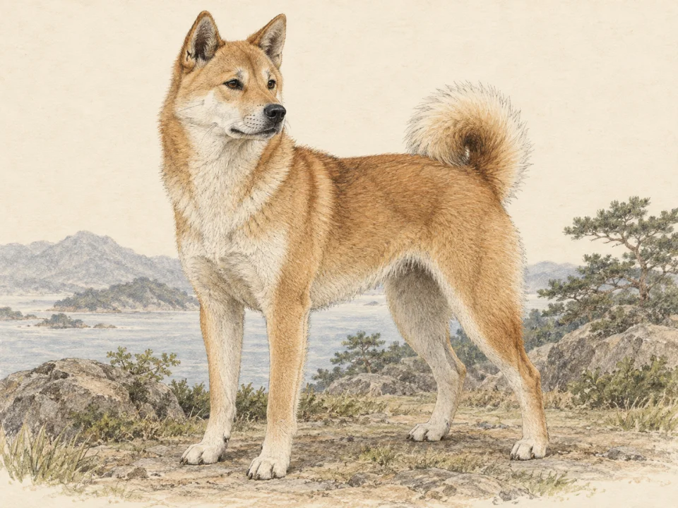 Original illustration of an adult Korean Jindo Dog