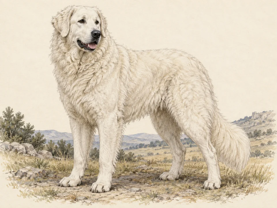 Original illustration of an adult Kuvasz