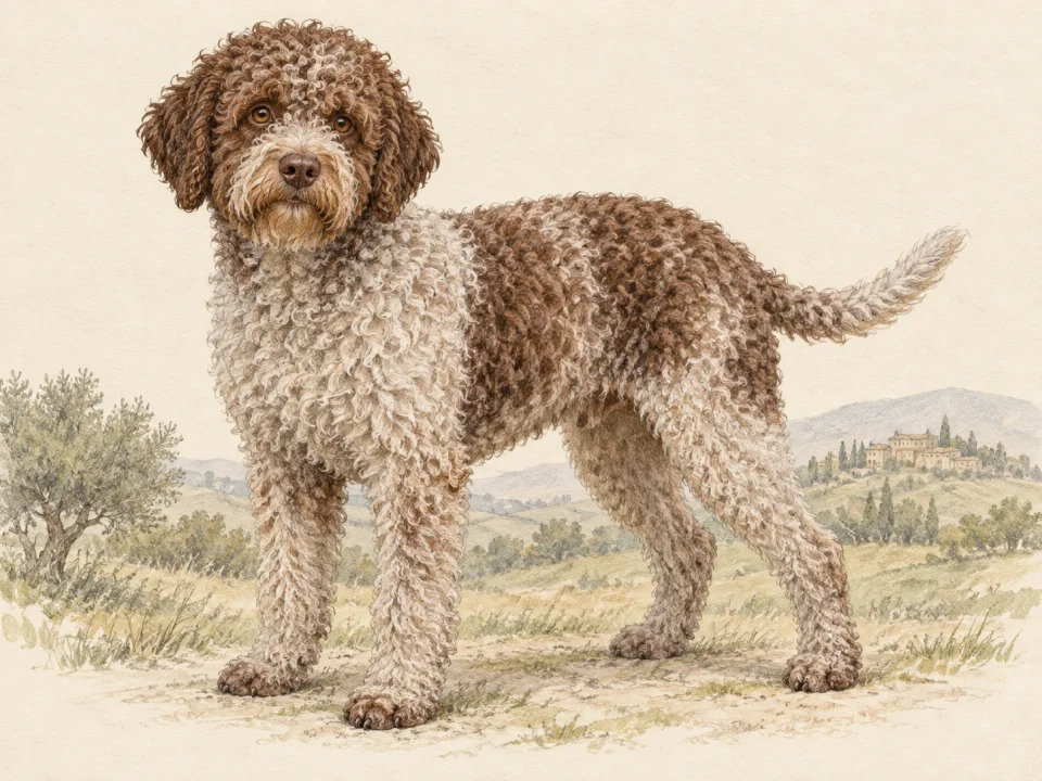 Original illustration of an adult Lagotto Romagnolo