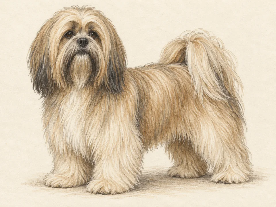 Original illustration of an adult Lhasa Apso