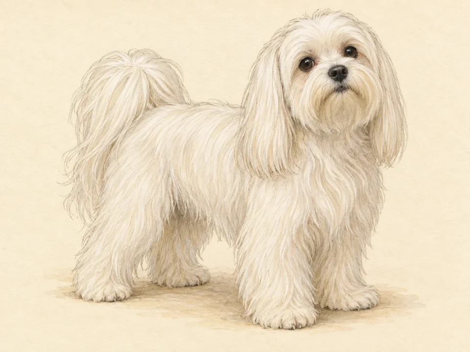 Original illustration of an adult Maltese