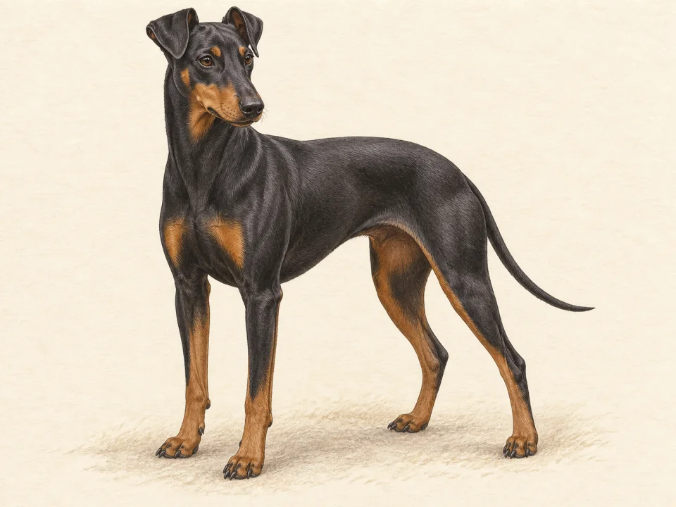 Original illustration of an adult Manchester Terrier (Standard)