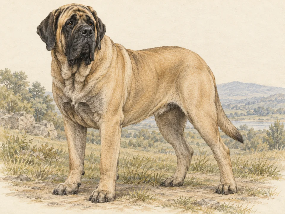 Original illustration of an adult Mastiff