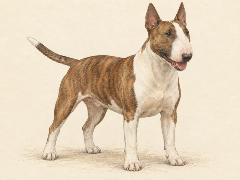 Original illustration of an adult Miniature Bull Terrier