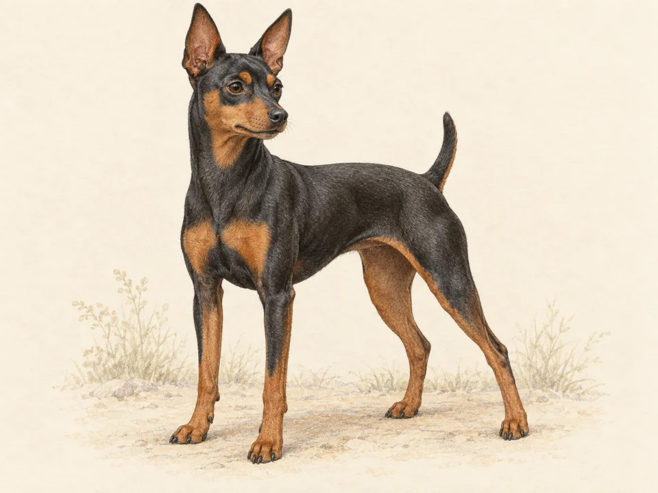 Original illustration of an adult Miniature Pinscher