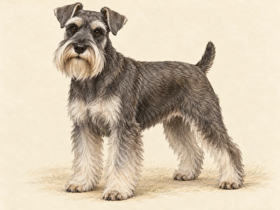 Original illustration of an adult Miniature Schnauzer
