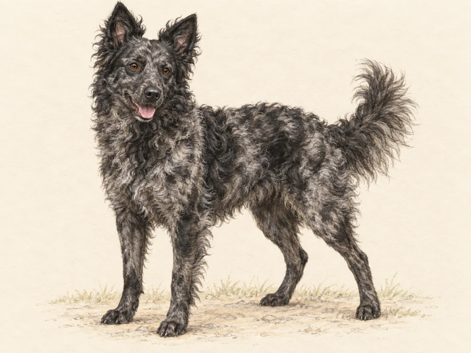 Original illustration of an adult Mudi