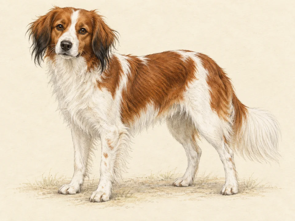 Original illustration of an adult Nederlandse Kooikerhondje