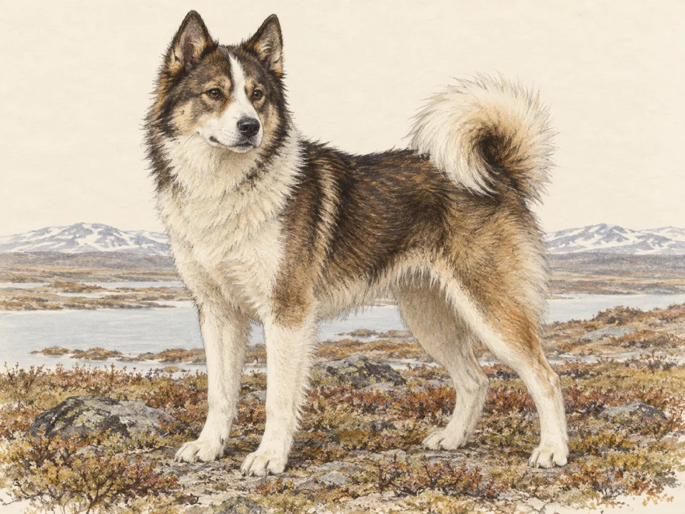 Original illustration of an adult Nenets Laika