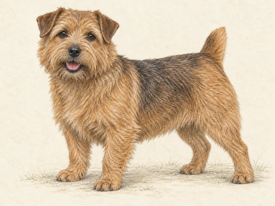 Original illustration of an adult Norfolk Terrier