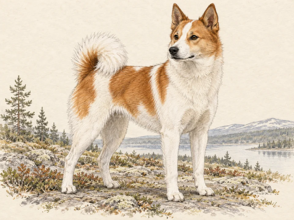Original illustration of an adult Norrbottenspets