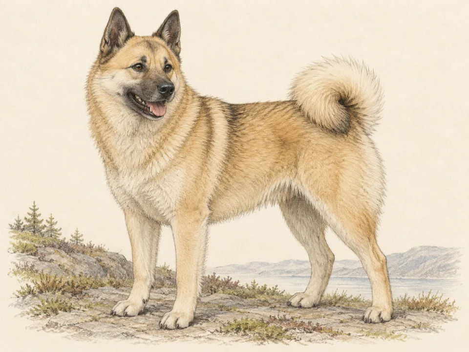 Original illustration of an adult Norwegian Buhund