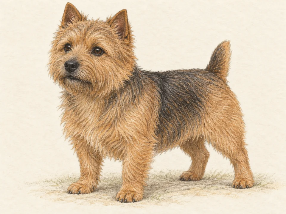 Original illustration of an adult Norwich Terrier