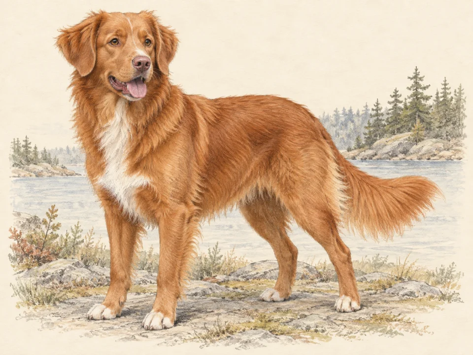 Original illustration of an adult Nova Scotia Duck Tolling Retriever