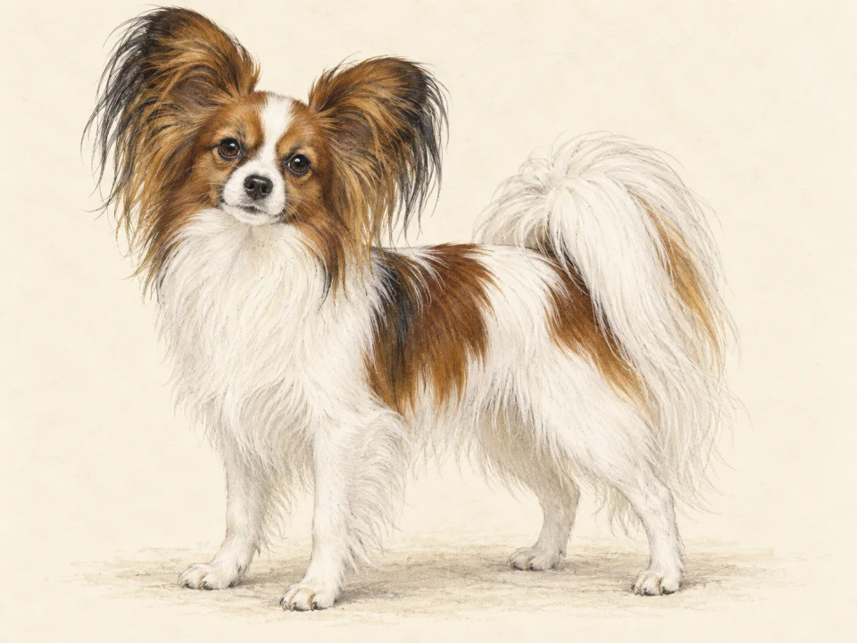 Original illustration of an adult Papillon