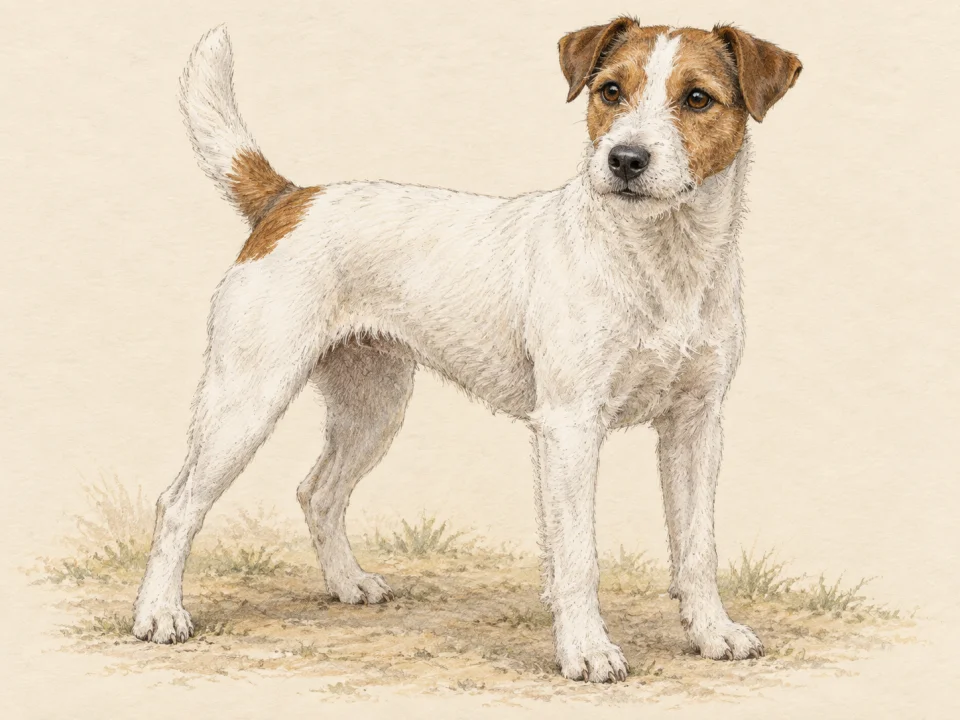 Original illustration of an adult Parson Russell Terrier
