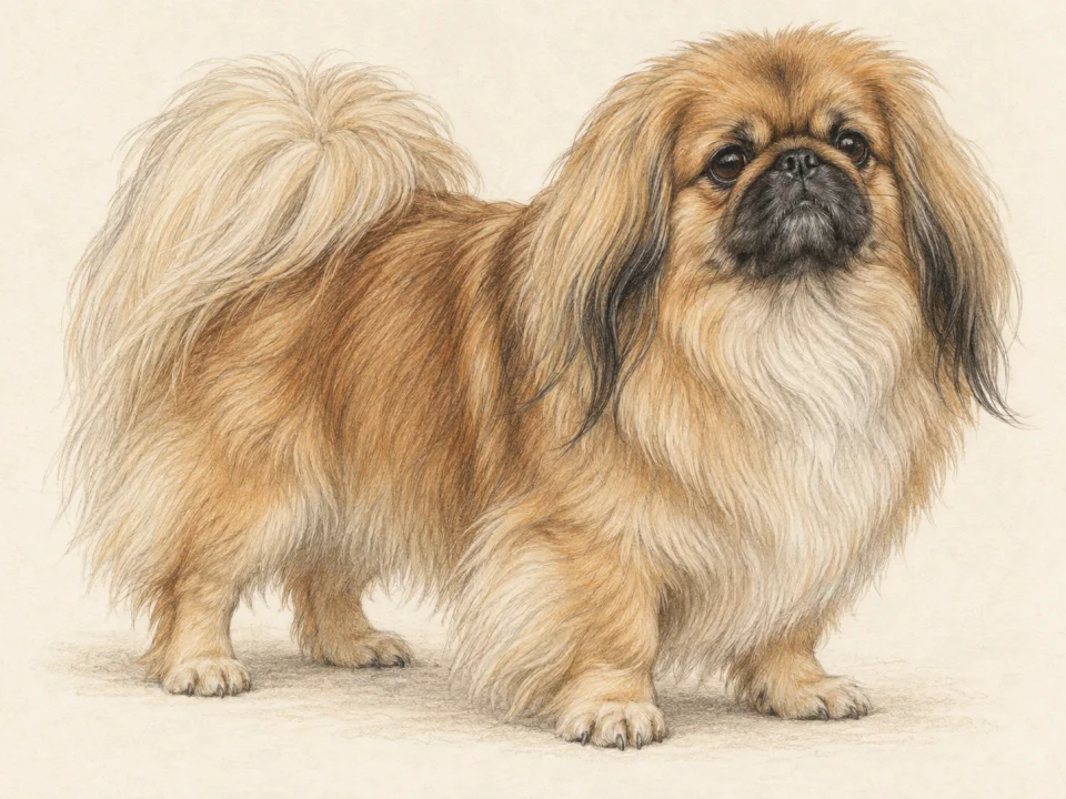 Original illustration of an adult Pekingese
