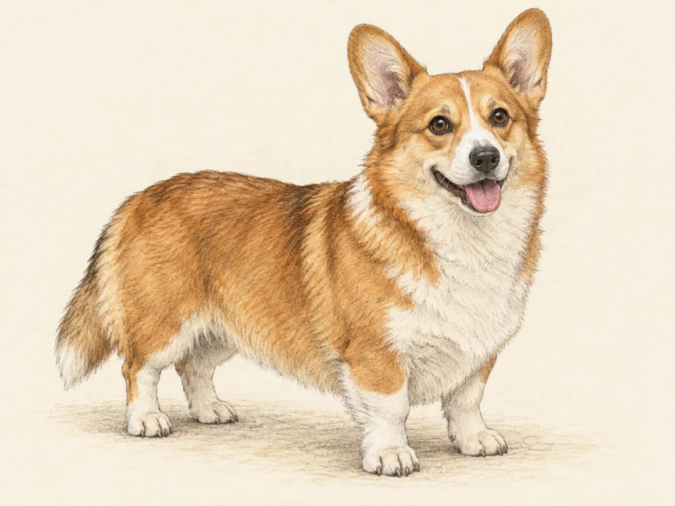 Original illustration of an adult Pembroke Welsh Corgi