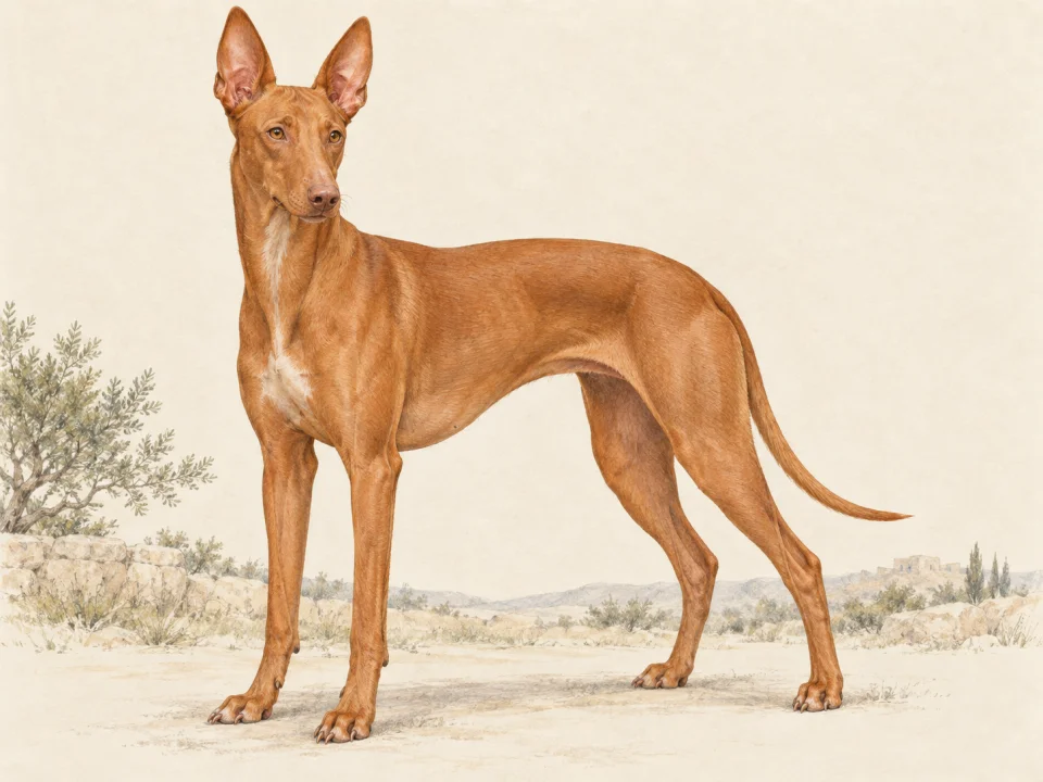 Original illustration of an adult Pharaoh Hound