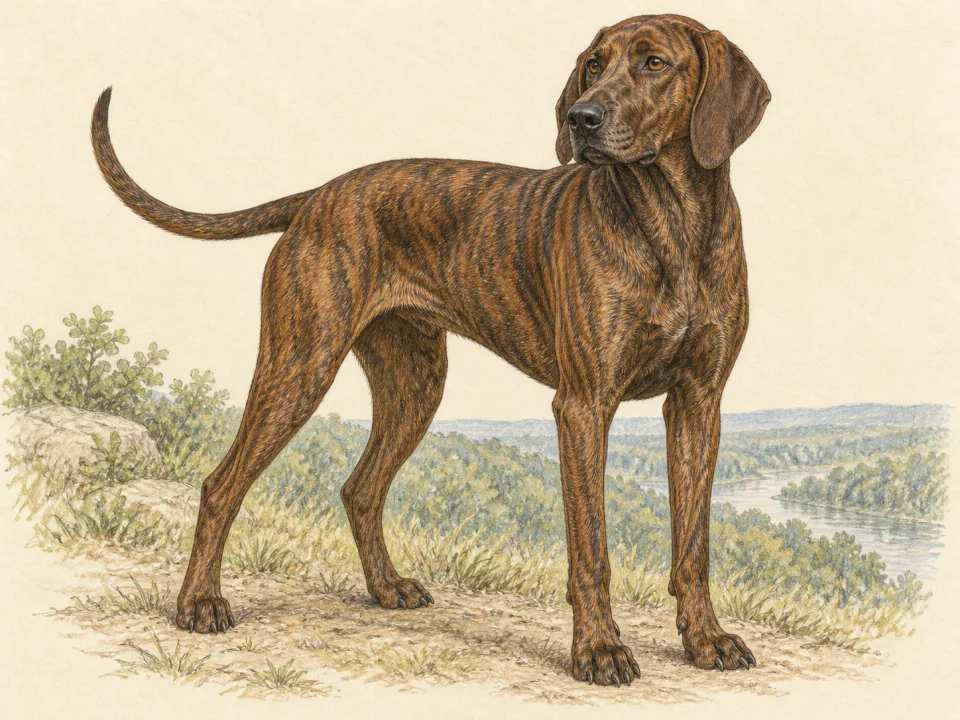 Original illustration of an adult Plott Hound