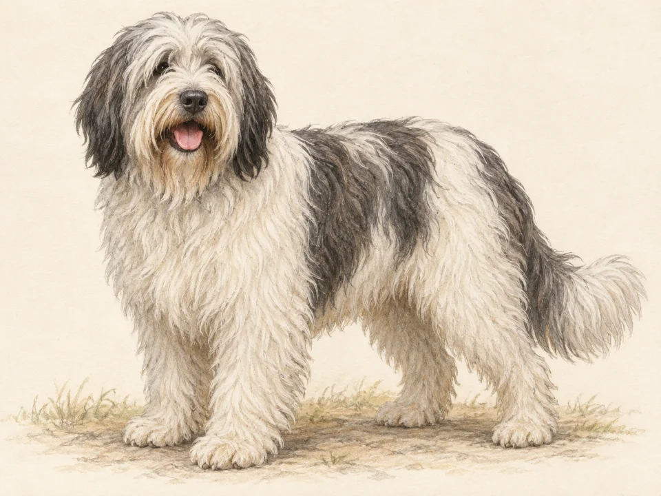 Original illustration of an adult Polish Lowland Sheepdog