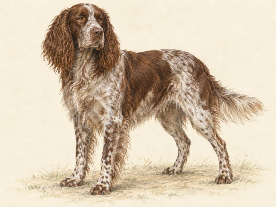 Original illustration of an adult Pont-Audemer Spaniel